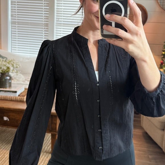 Zara Eyelet Top in Black - Picture 1 of 3